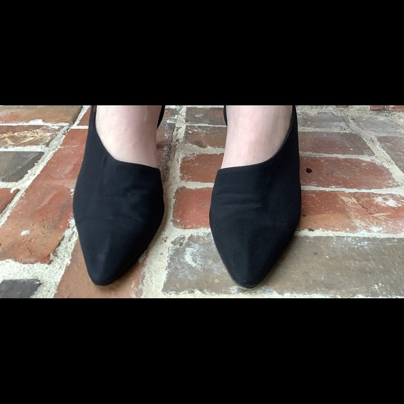 Yves Saint Laurent black fabric sling back heels with rhinestone buckles 7M - Picture 6 of 15